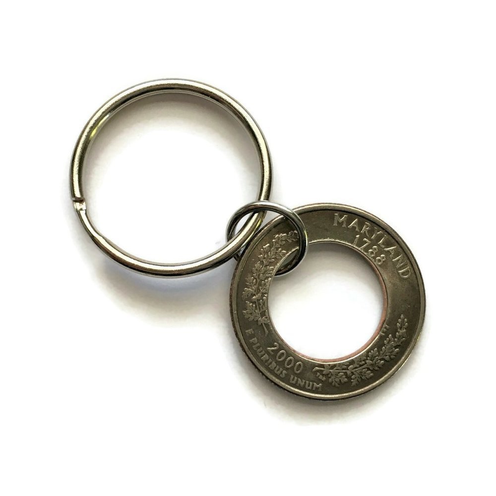 2000 Maryland Quarter Handmade Keychain Coin Stainless Steel Coin Unisex 4for$20